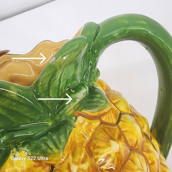Rare Hard to Find 222 Fifth Tropical Pineapple Pitcher Jug 8" Yellow and Green - Picture 9 of 13
